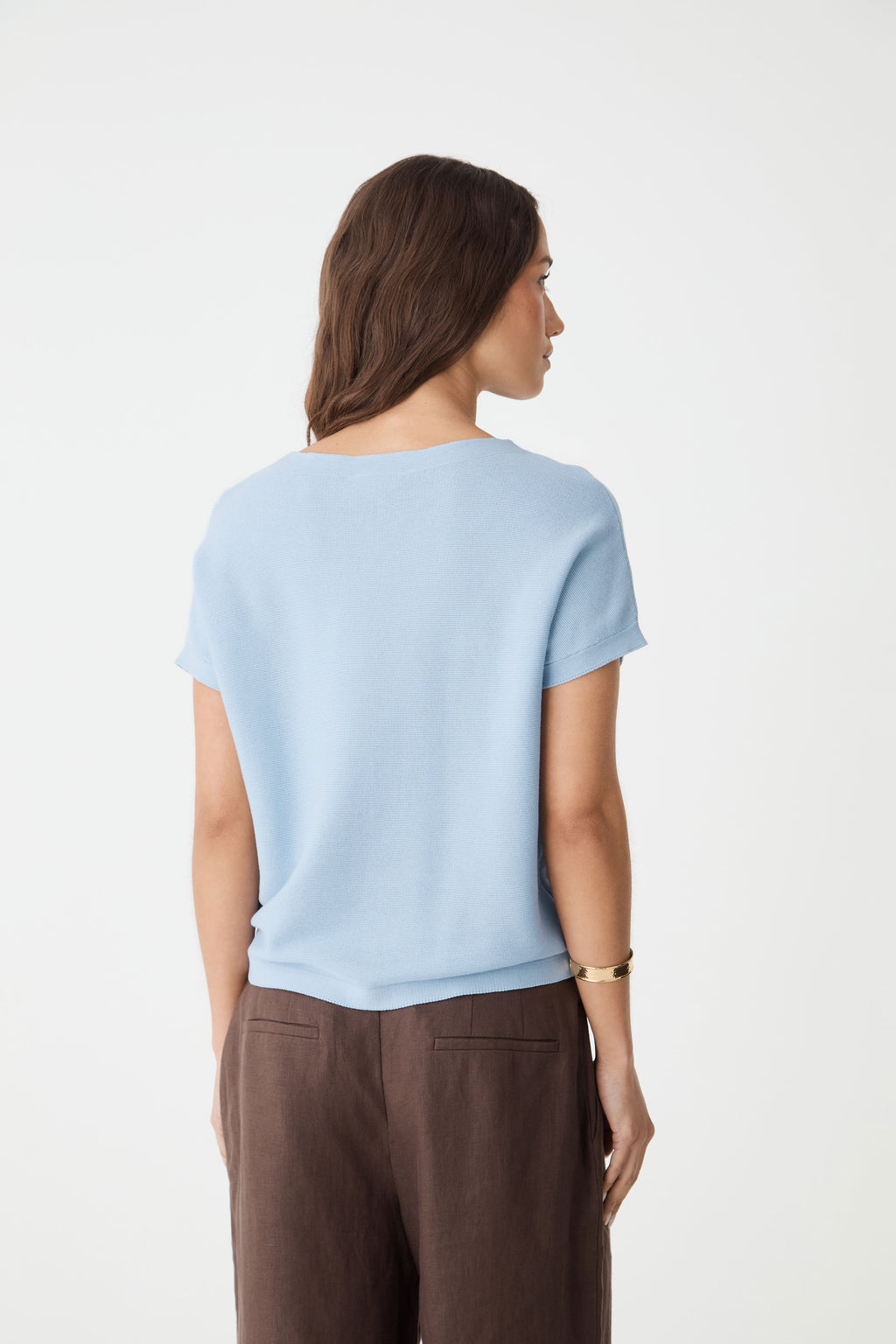 Brandy Relaxed Cotton Knit Top in powder blue — back view