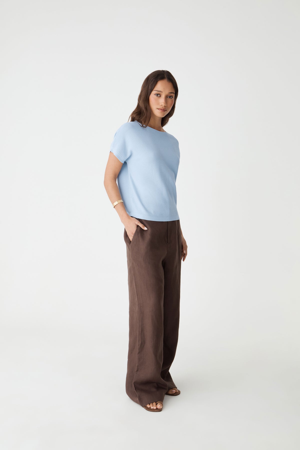 Brandy Relaxed Cotton Knit Top in powder blue — side view