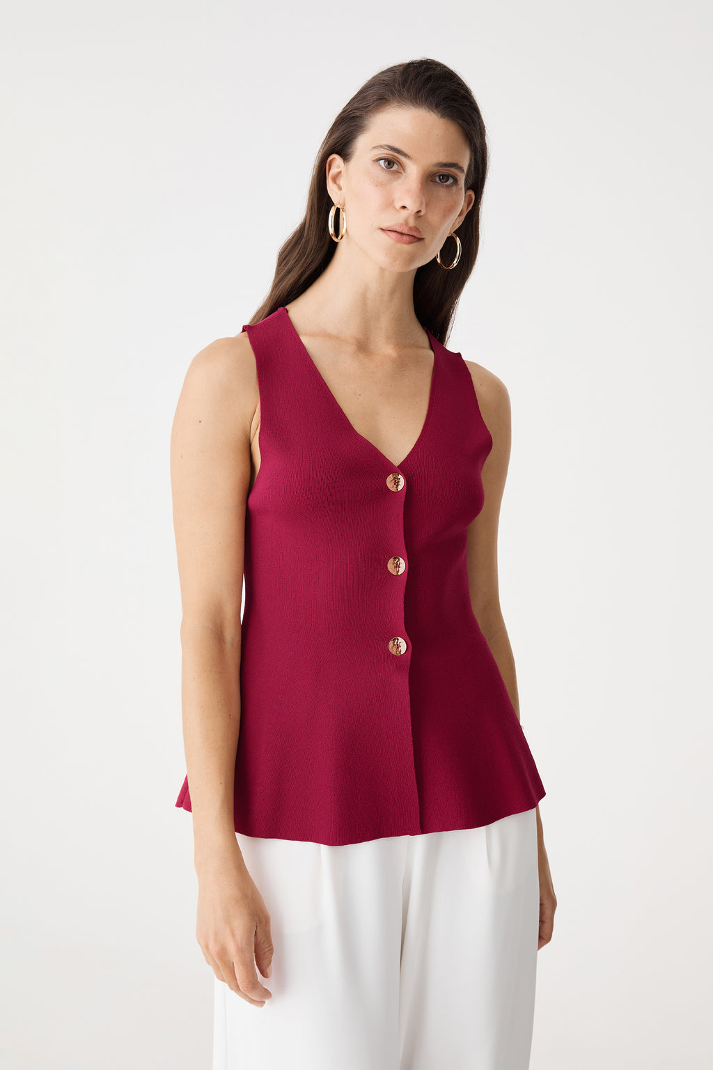 Valerie Button Peplum Knit Top