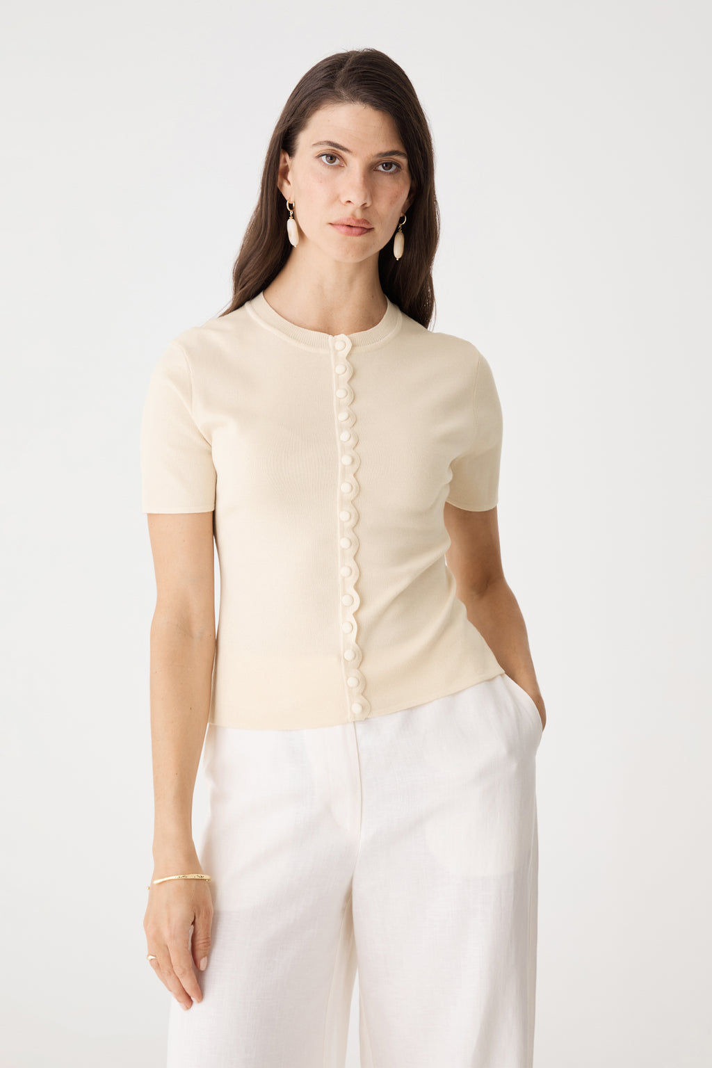 Mel Short Sleeve Scallop Knit