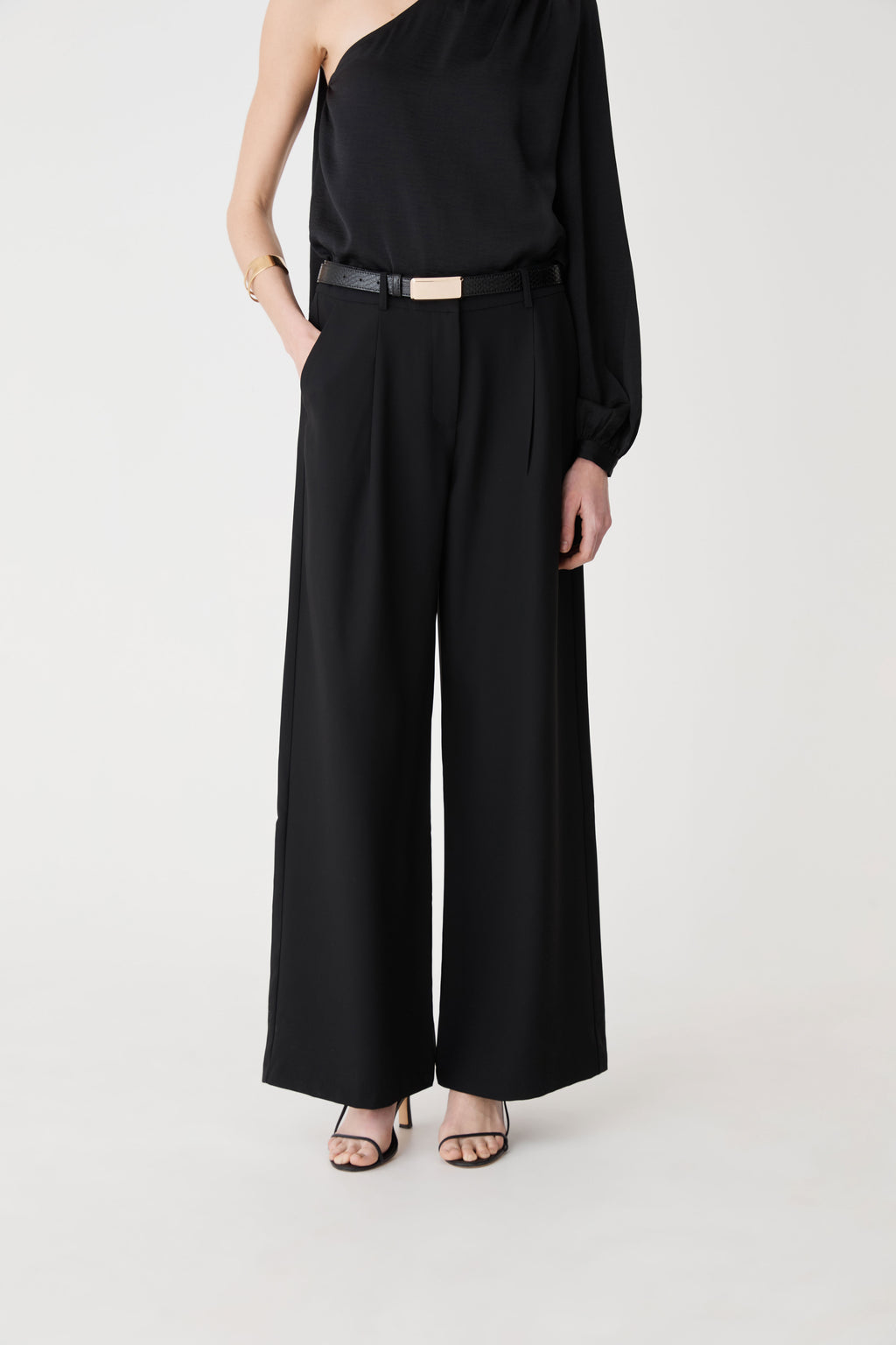 Daphne Pleated Crepe Pants in black — close-up view