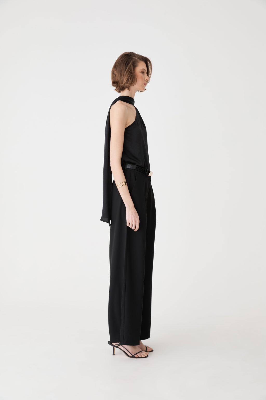 Daphne Pleated Crepe Pants in black — side view