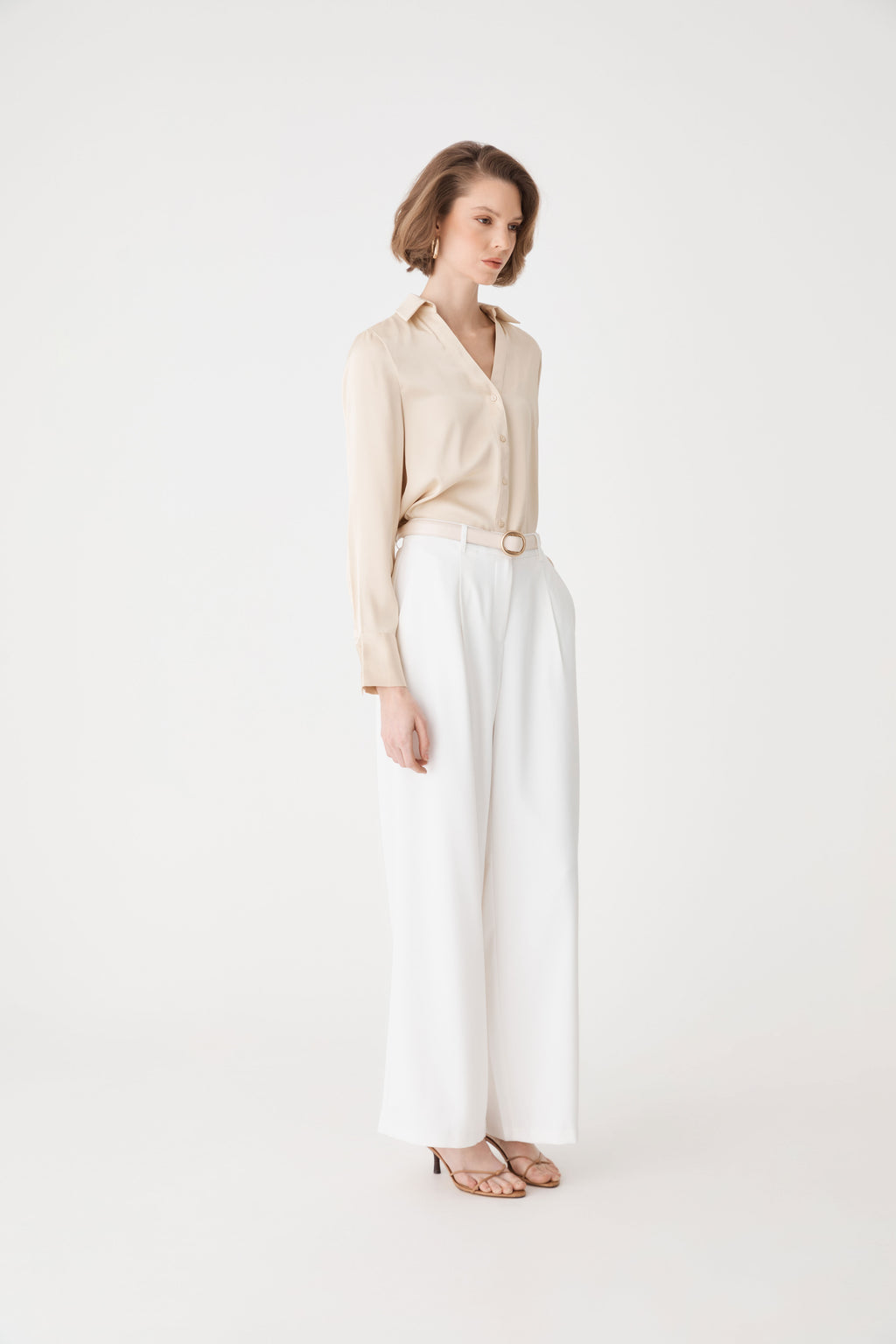 Daphne Pleated Crepe Pants in ivory — side view
