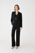 Veronica Button Crepe Pants in black — full-length view