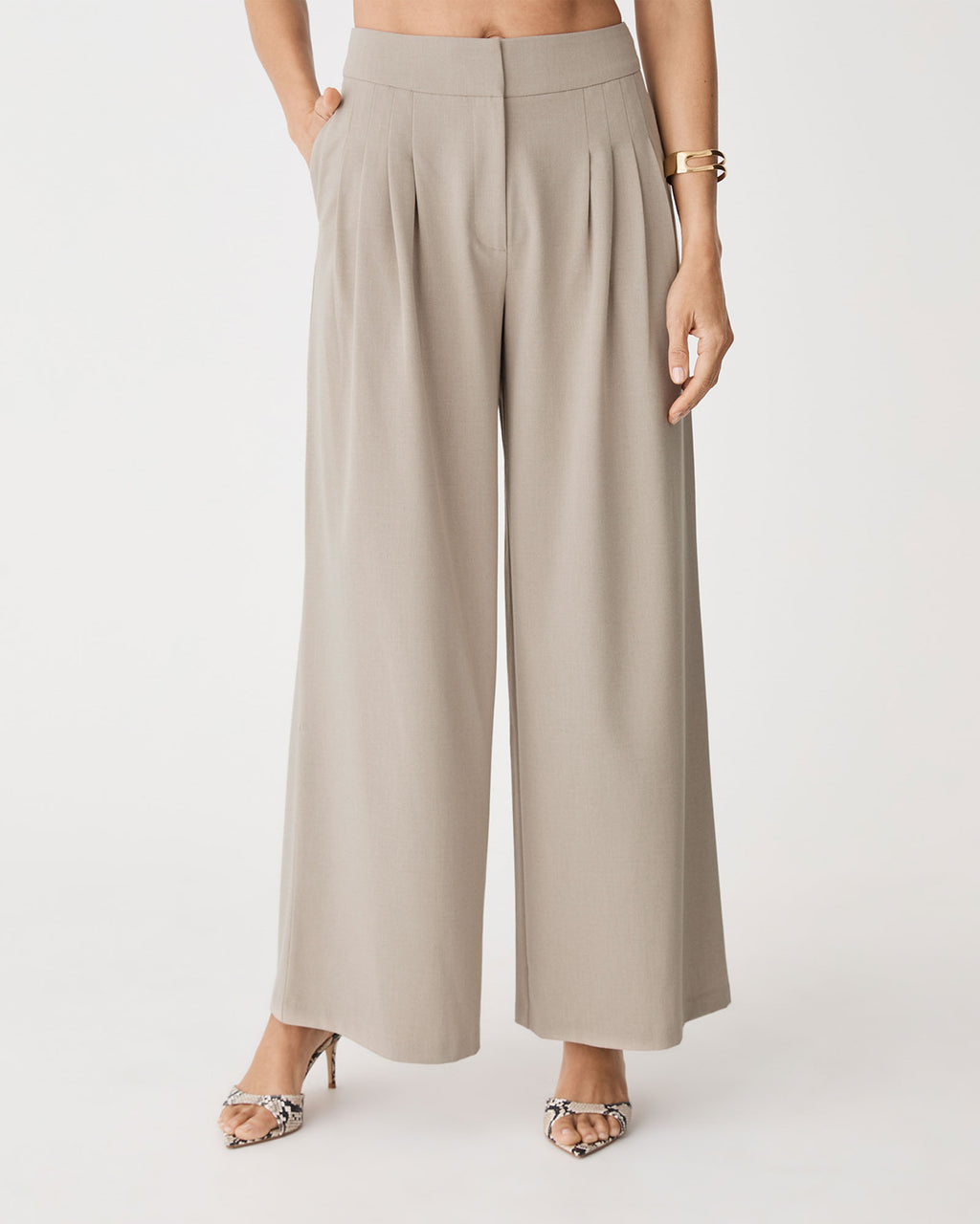Parker Pleated Pants in driftwood — close-up view