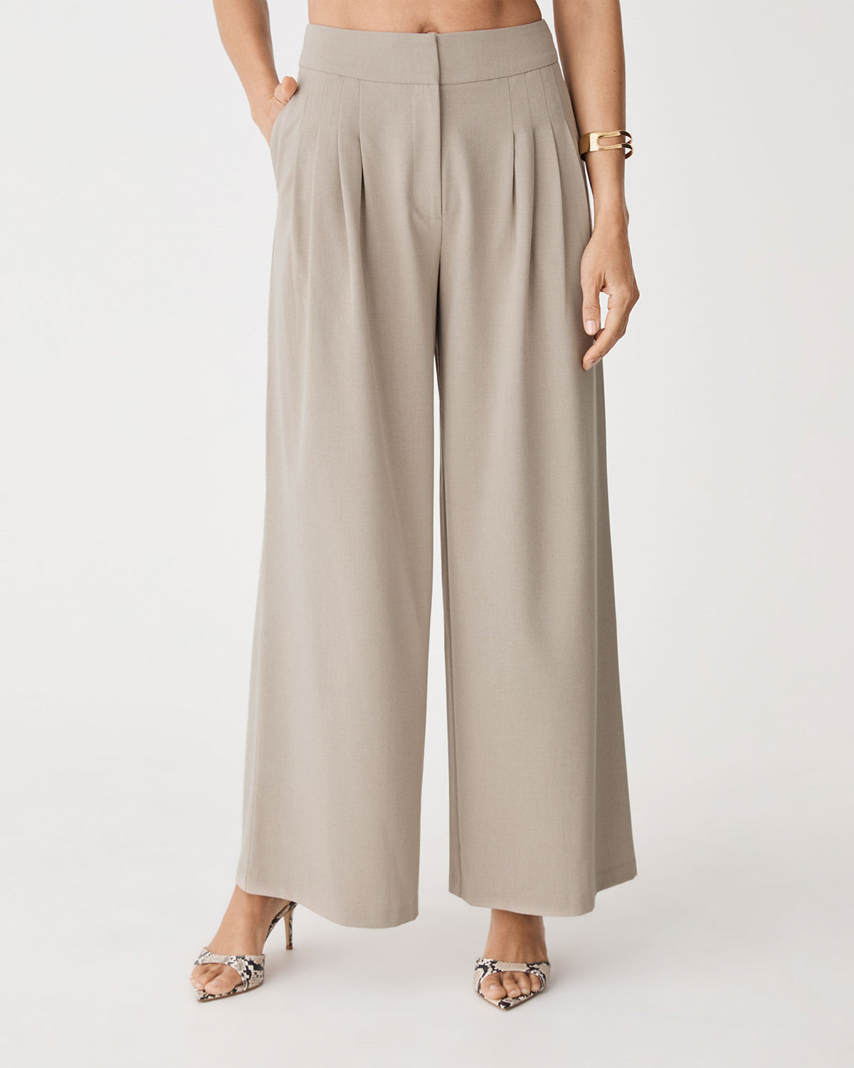 Parker Pleated Pants in driftwood — close-up view