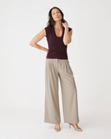 Parker Pleated Pants in driftwood — full-length view