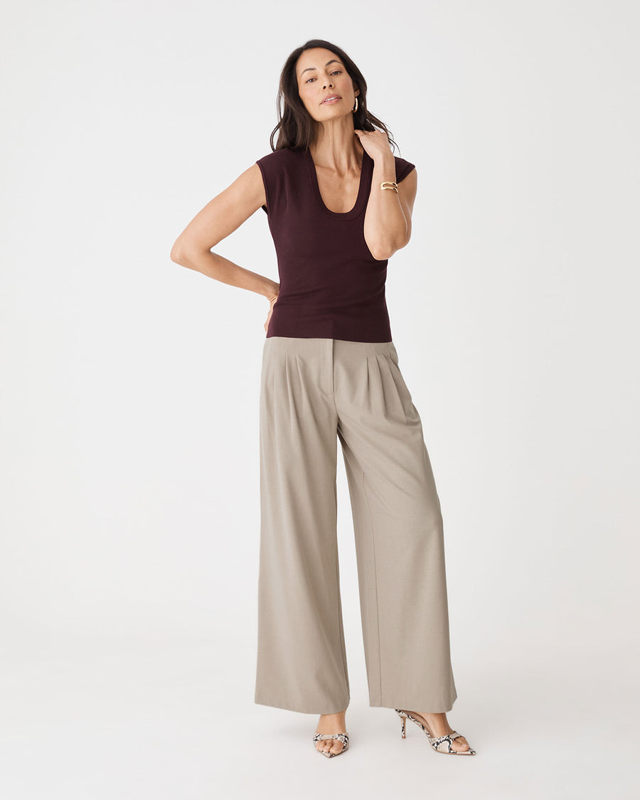 Parker Pleated Pants in driftwood — full-length view