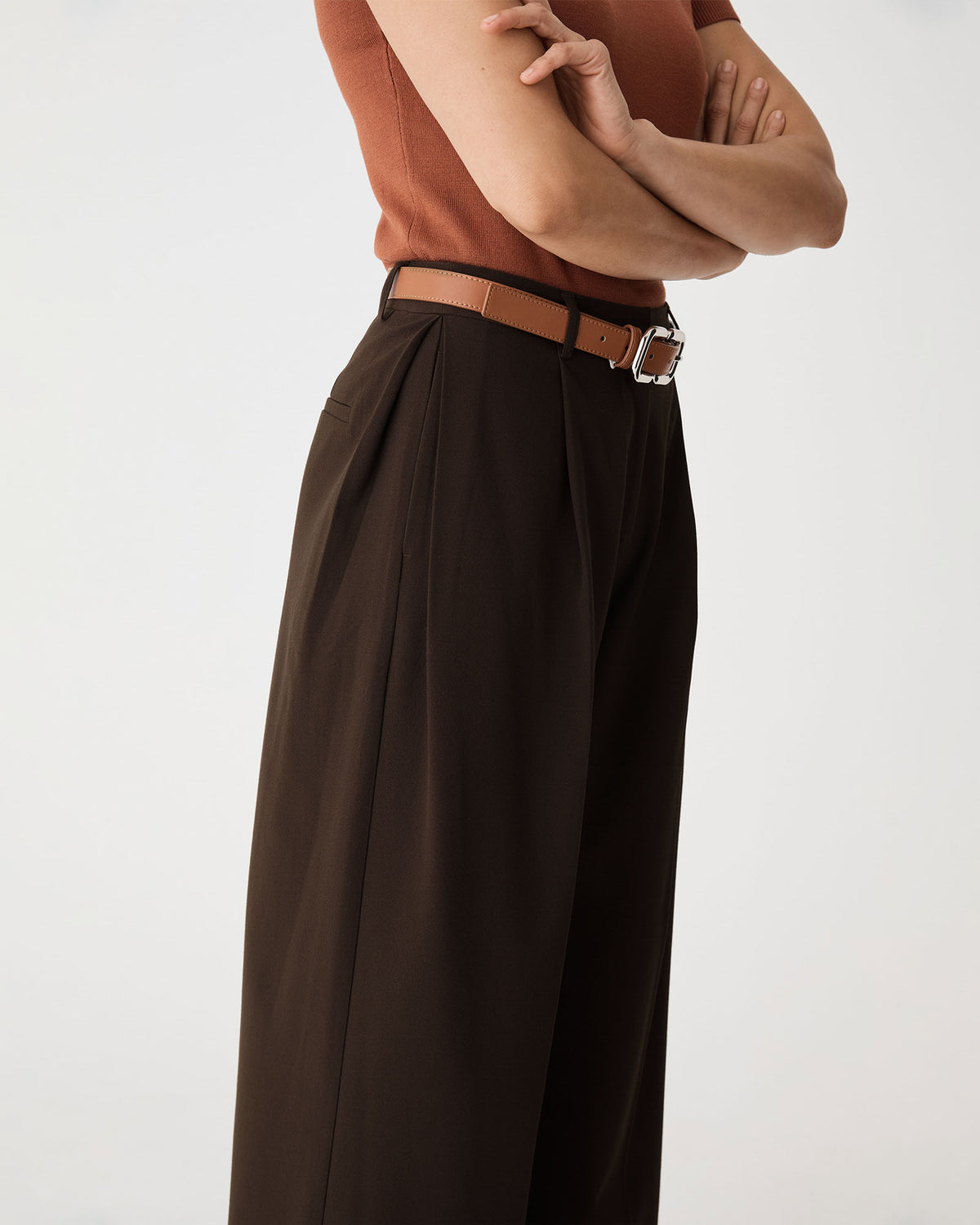 Margot Pleated Pants in chocolate — view 4