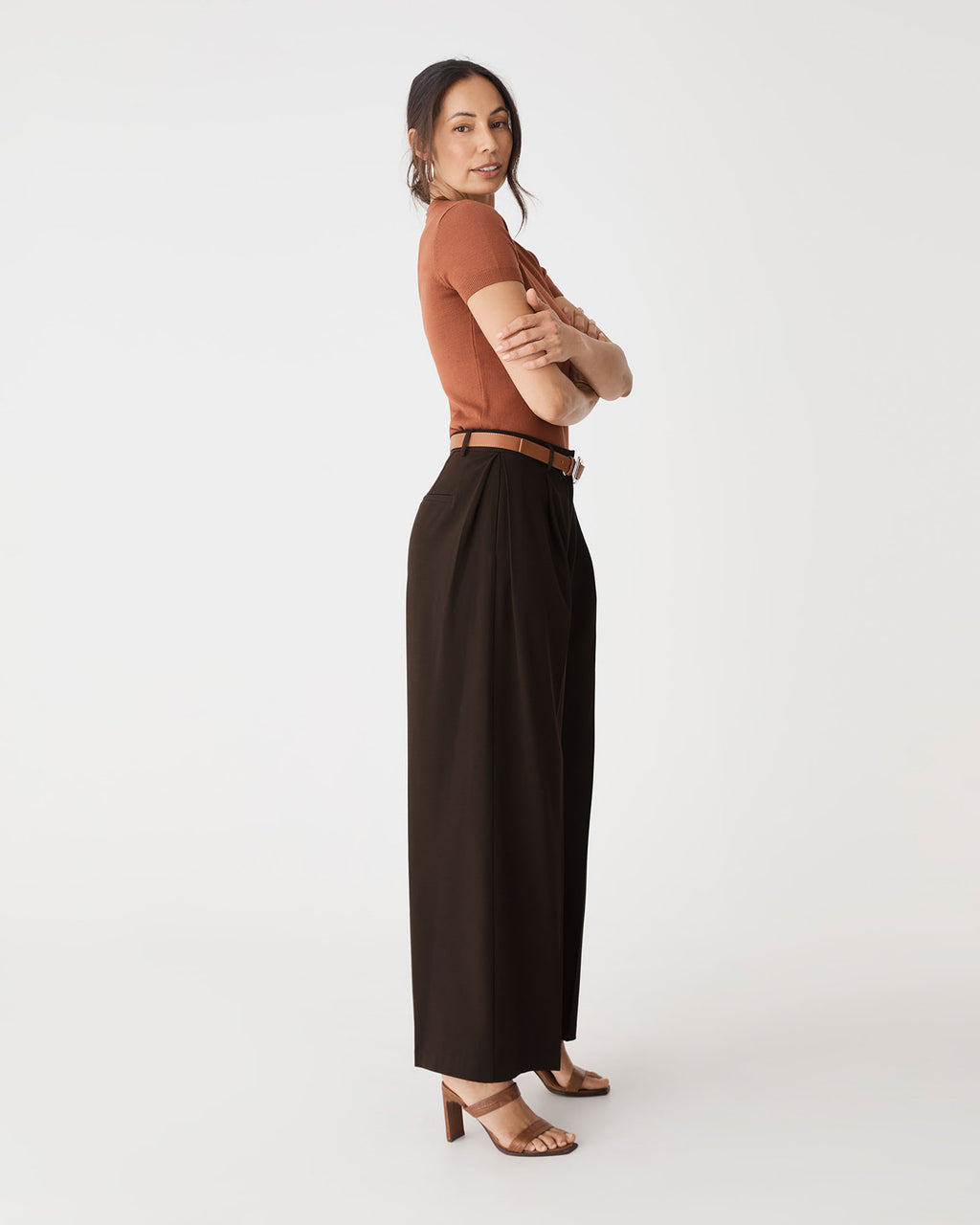 Margot Pleated Pants in chocolate — view 3