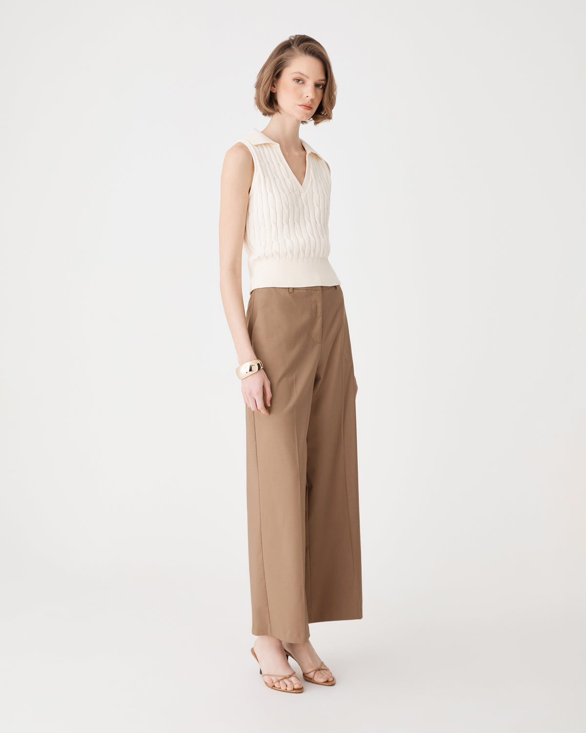 Andrea Wide Leg Pants in tan — view 3