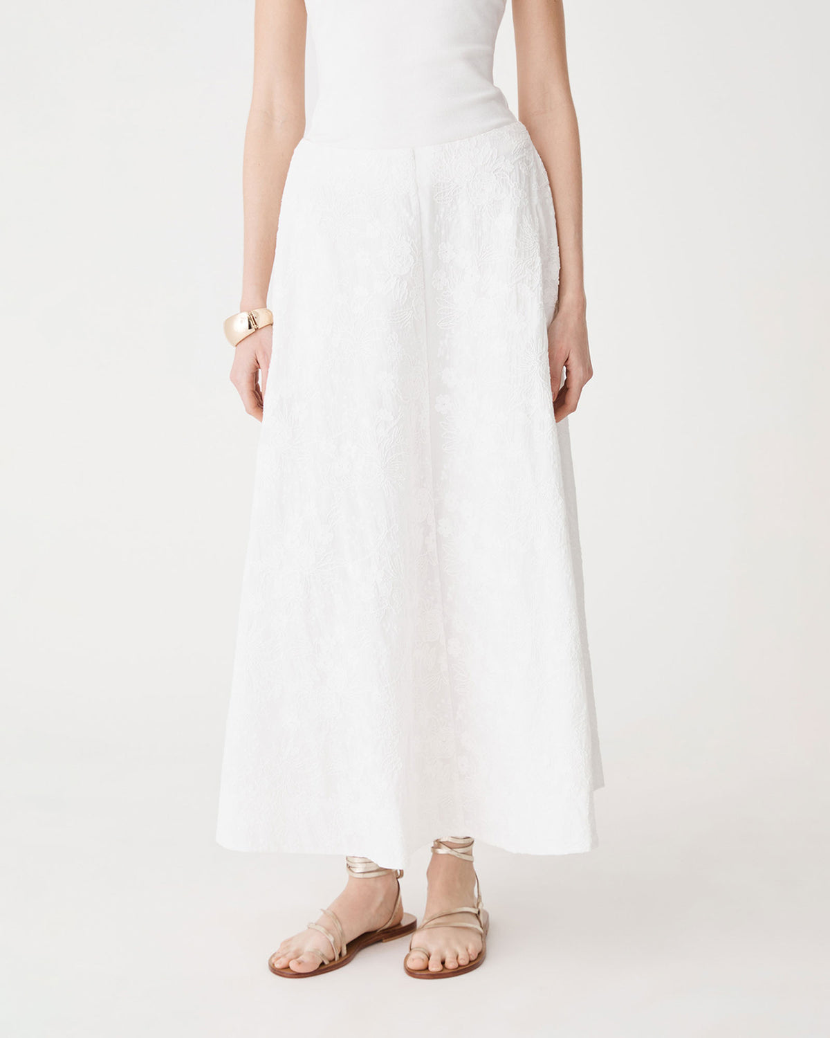 Eloise Embroidered Skirt in ivory — close-up view