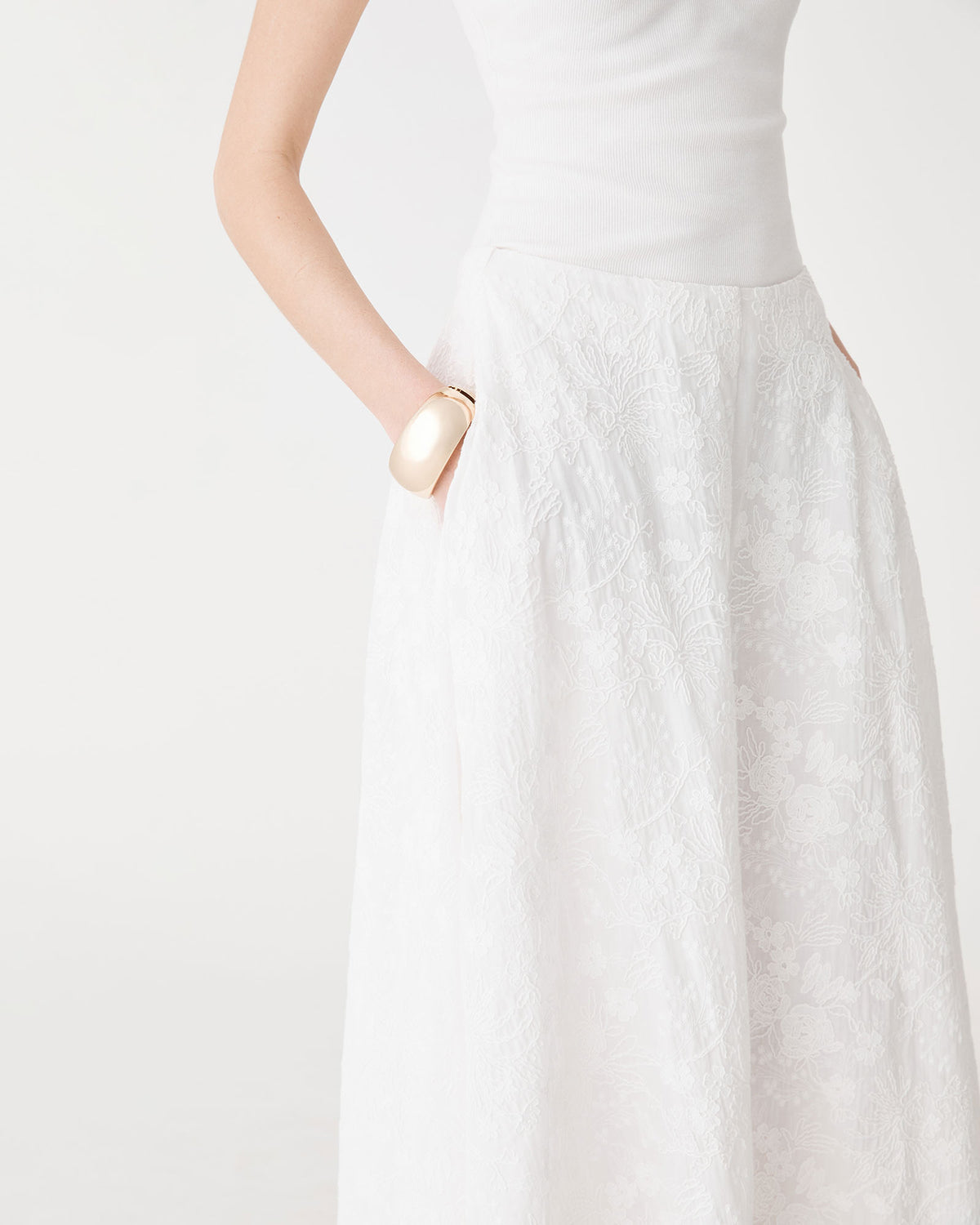Eloise Embroidered Skirt in ivory — fabric detail