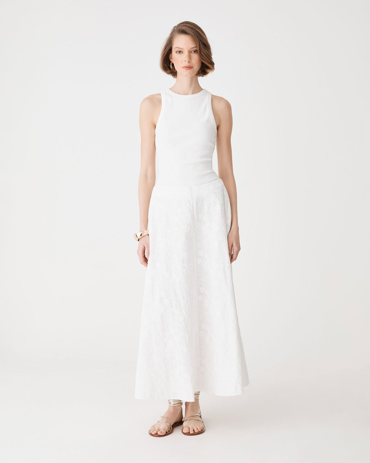 Eloise Embroidered Skirt in ivory — full-length view