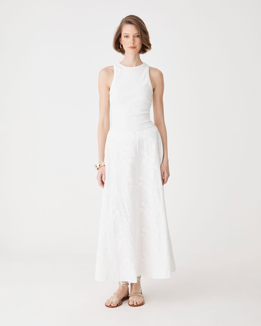 Eloise Embroidered Skirt in ivory — full-length view