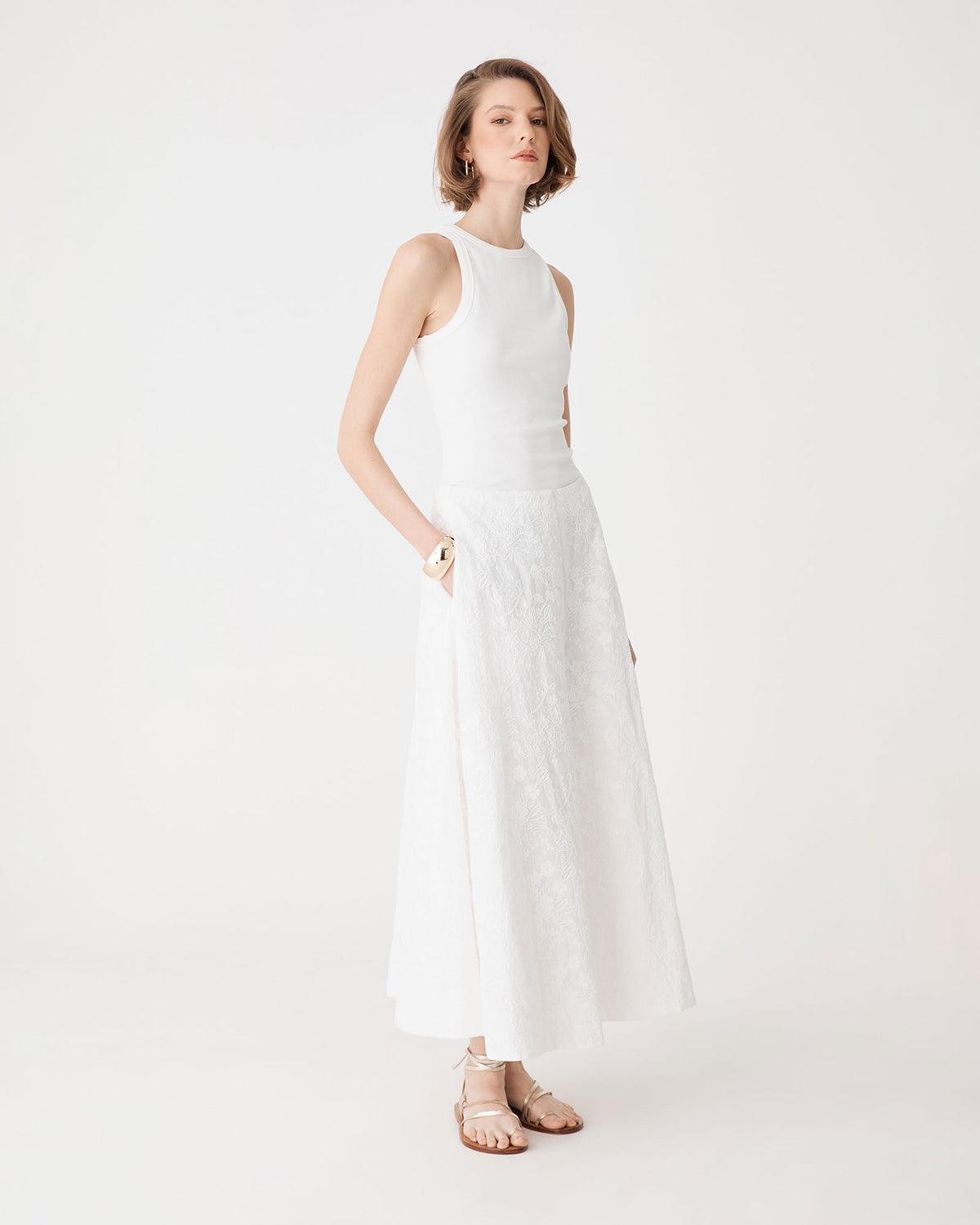 Eloise Embroidered Skirt in ivory — side view