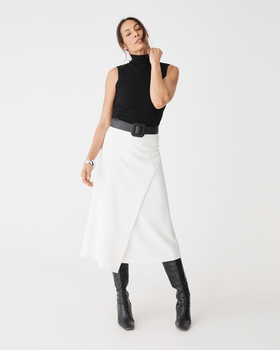 Jennifer ALine Faux Wrap Skirt in ivory — front view