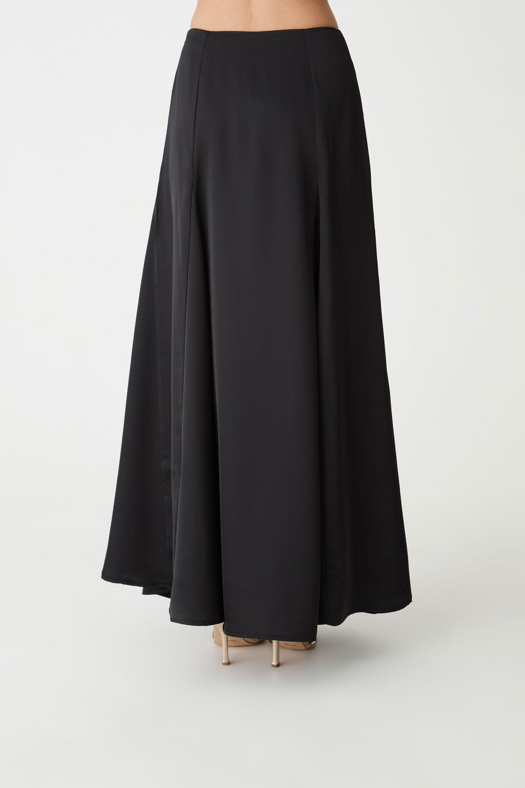Freya Satin Godet Skirt in black — back view 2