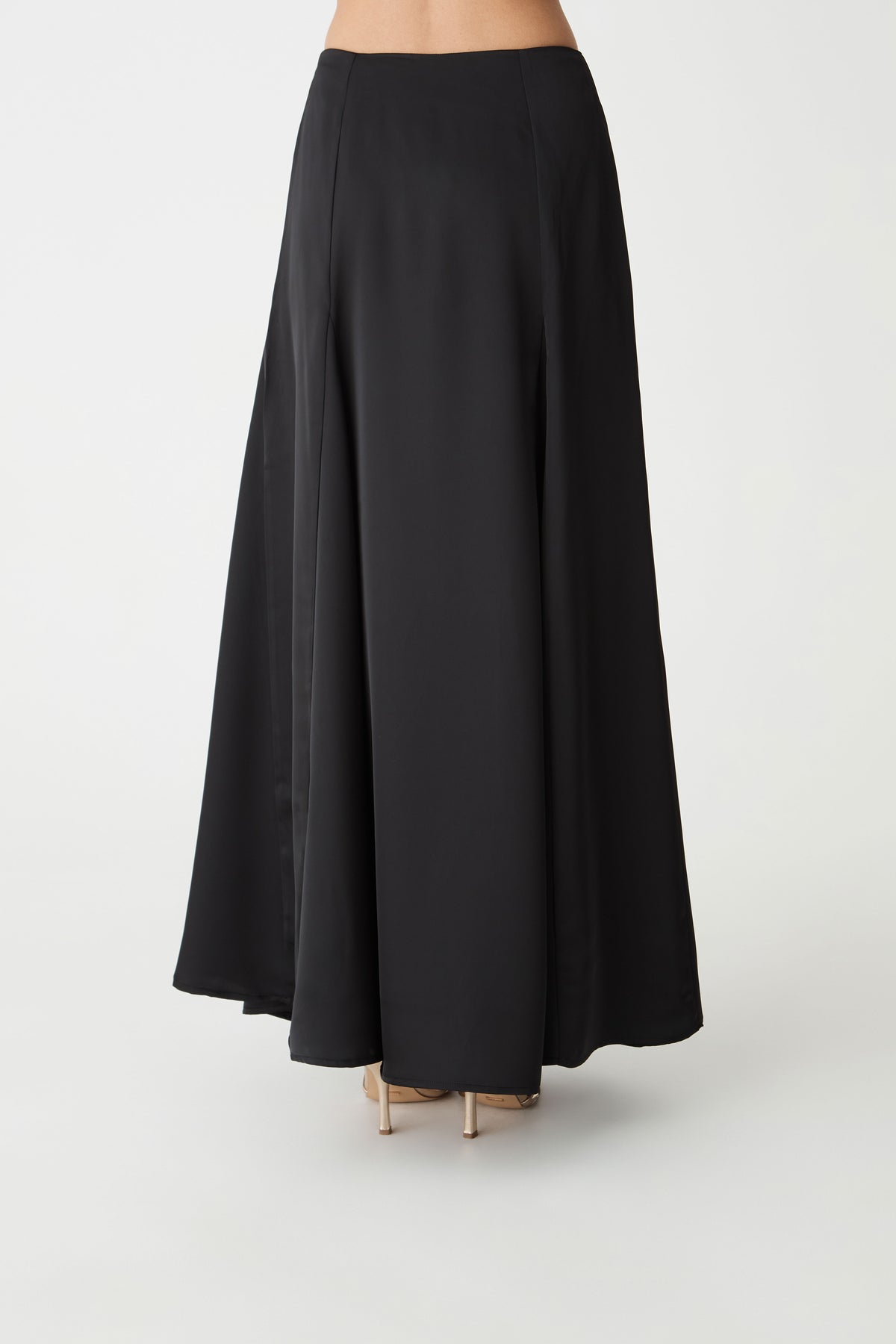 Freya Satin Godet Skirt in black — back view 2