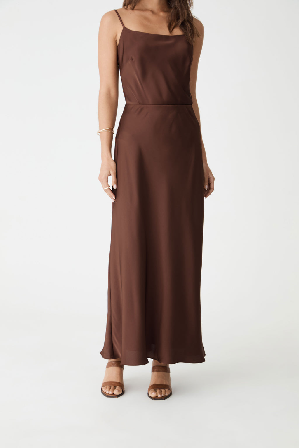 Lindsay Bias Satin Skirt in fudge — side view