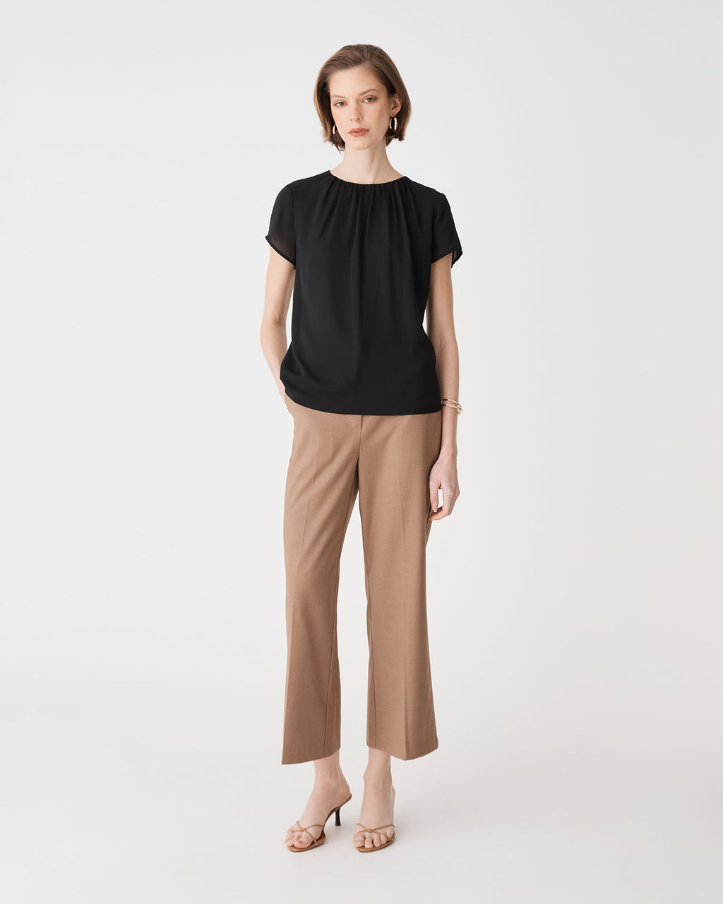 Angela Gathered Neck Top in black — full-length view