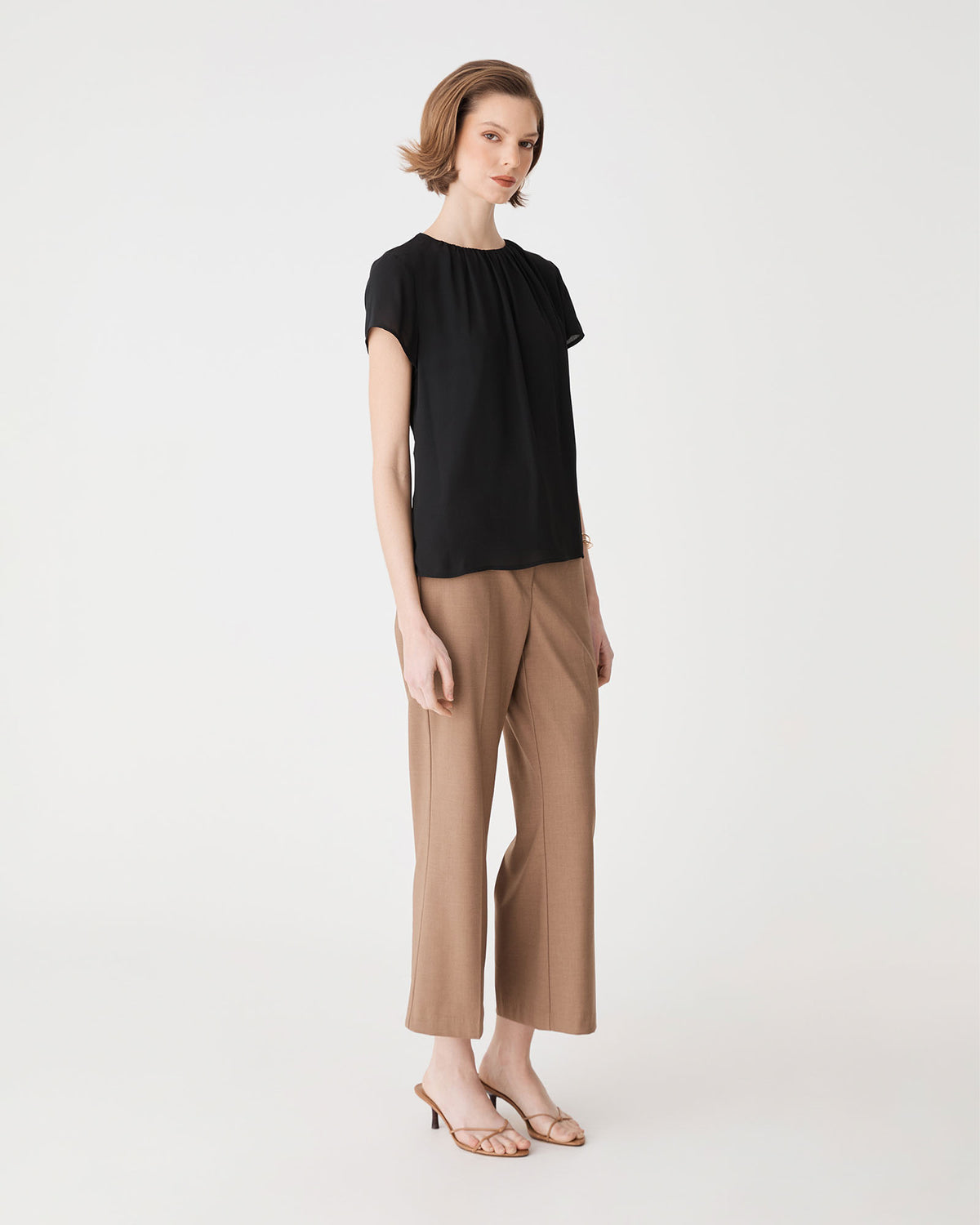 Angela Gathered Neck Top in black — side view