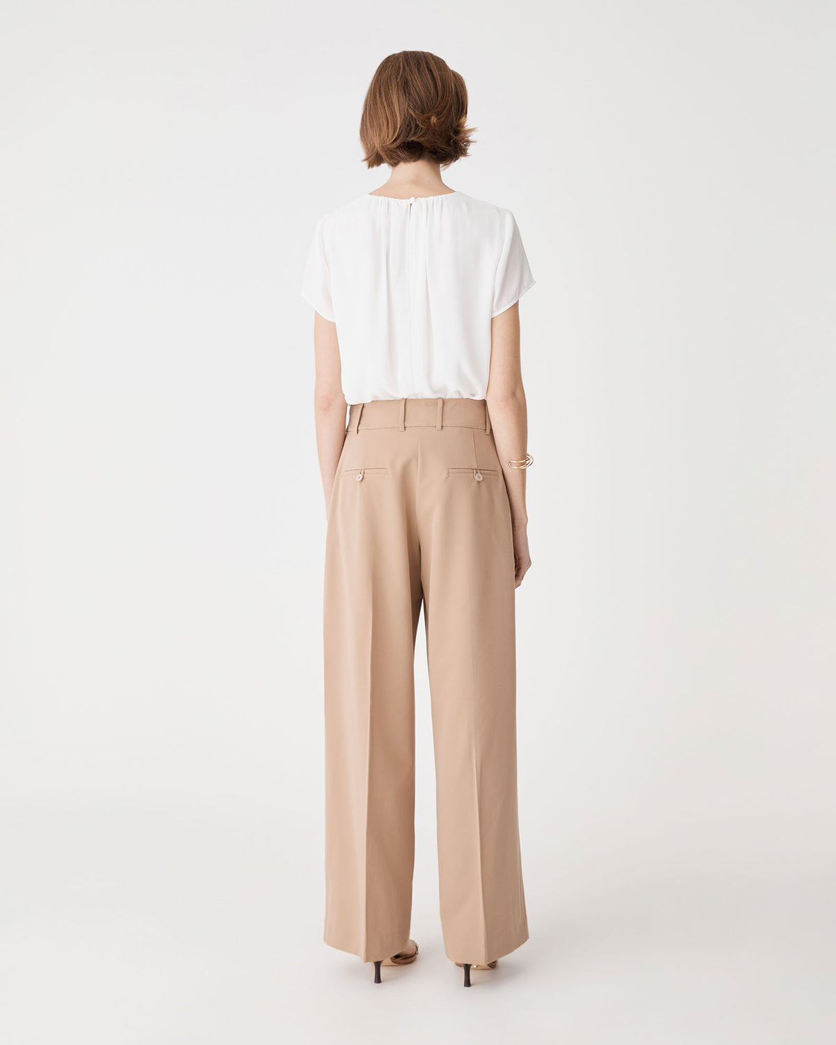 Angela Gathered Neck Top in snow — back view