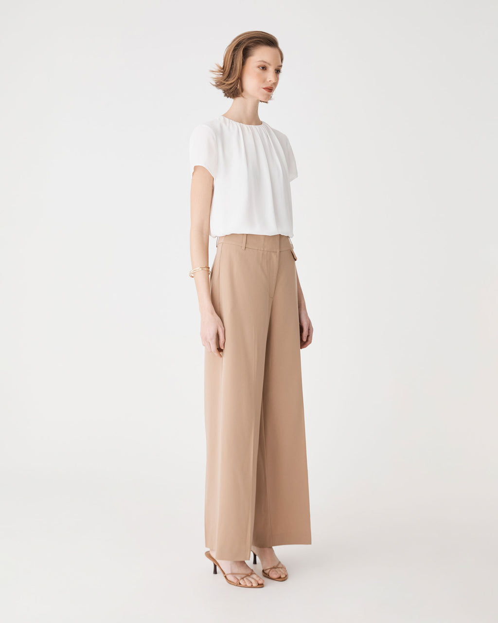 Angela Gathered Neck Top in snow — side view