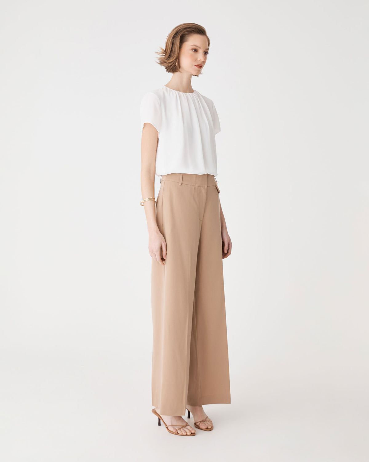 Angela Gathered Neck Top in snow — side view