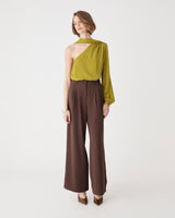 Opal One Shoulder Scarf Top in chartreuse — full-length view