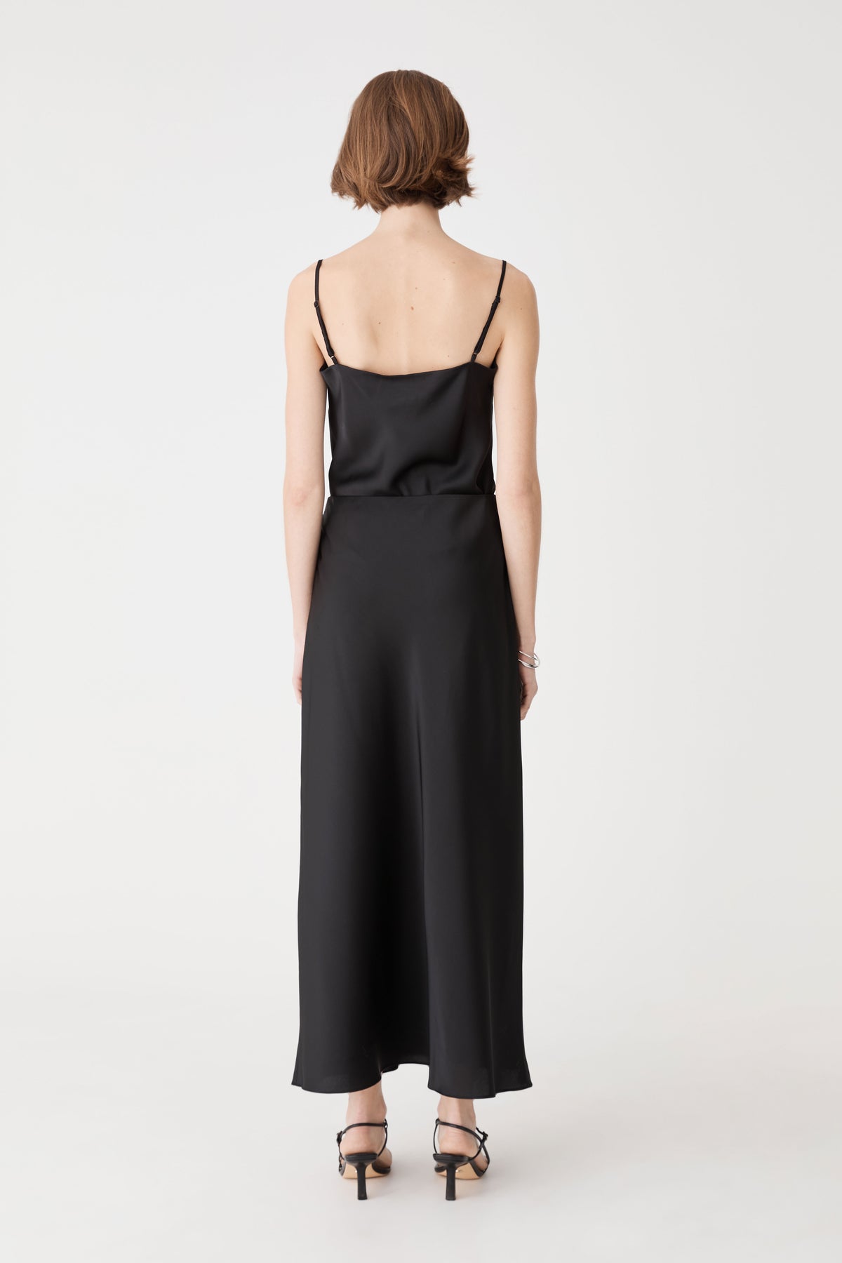 Lindsay Bias Satin Cami in black — back view