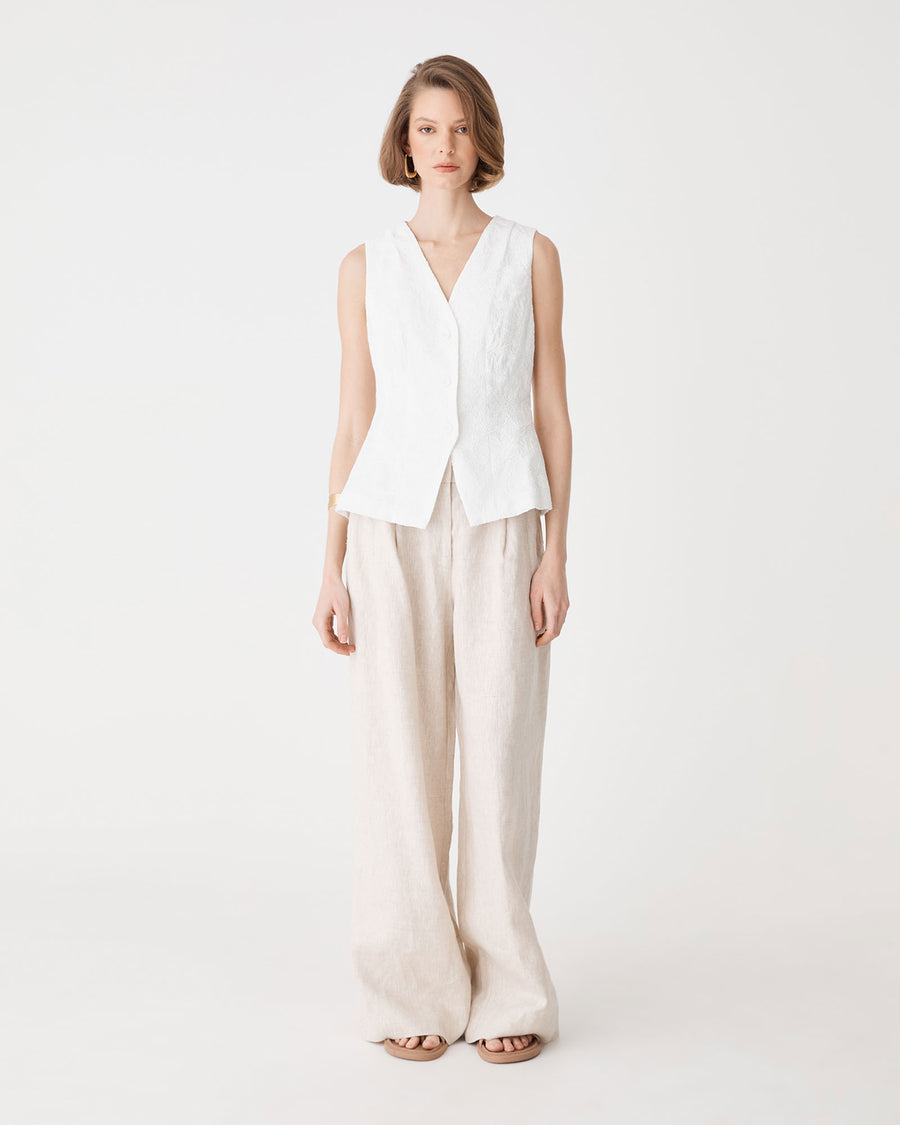 Eloise Embroidered Top in ivory — full-length view