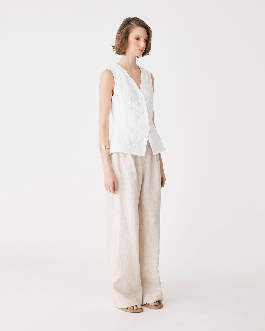 Eloise Embroidered Top in ivory — side view