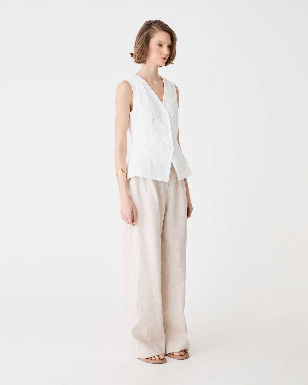 Eloise Embroidered Top in ivory — side view