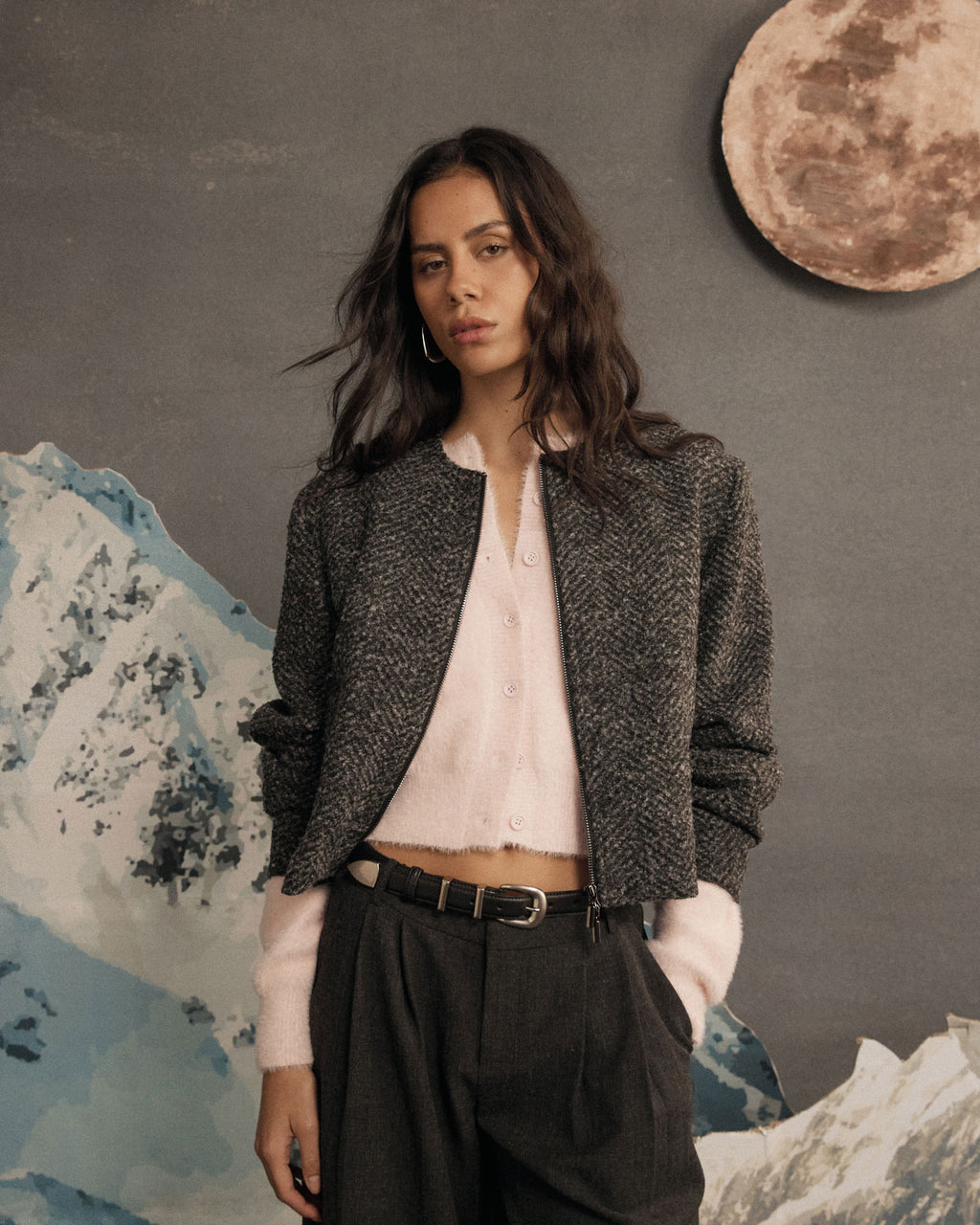 Rory Barrel Sleeve Jacket in grey herringbone — alternate view