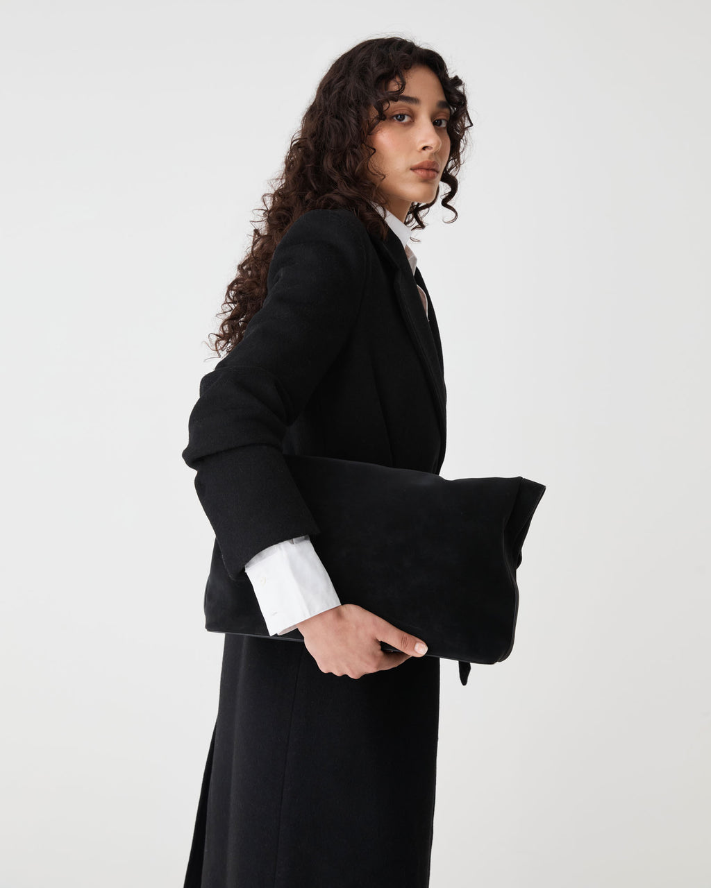 Orla Wool Blend Tie Waist Coat in black — side view 2