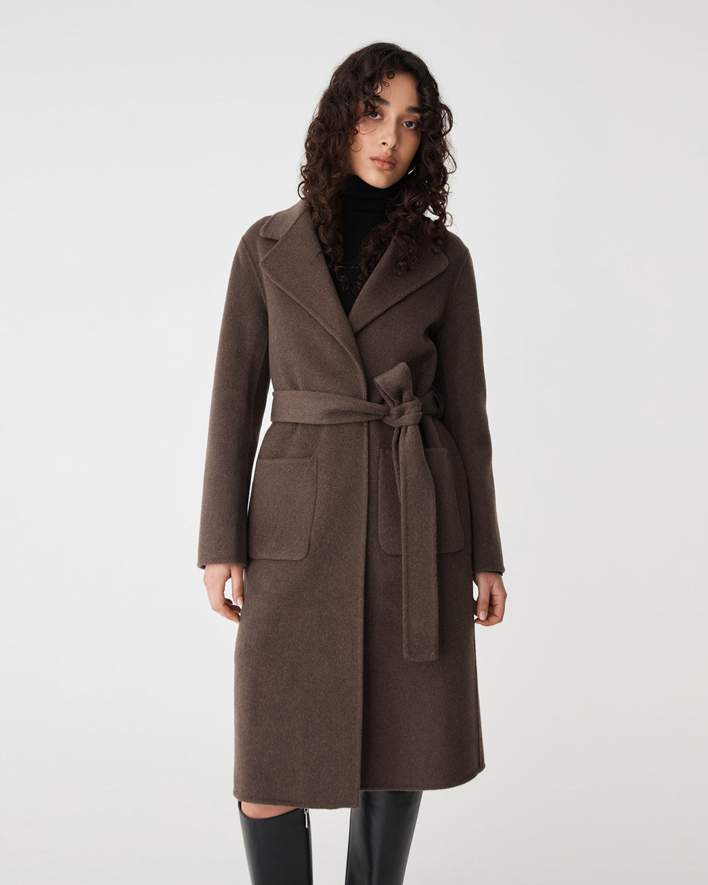 Alani Wool Blend Coat in chocolate — close-up view