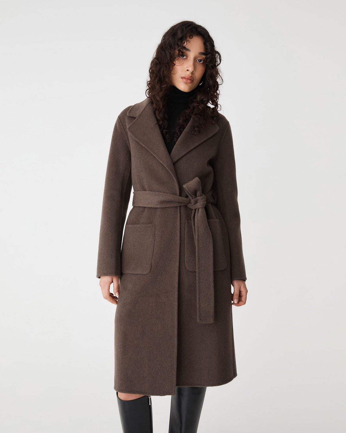 Alani Wool Blend Coat in chocolate — close-up view