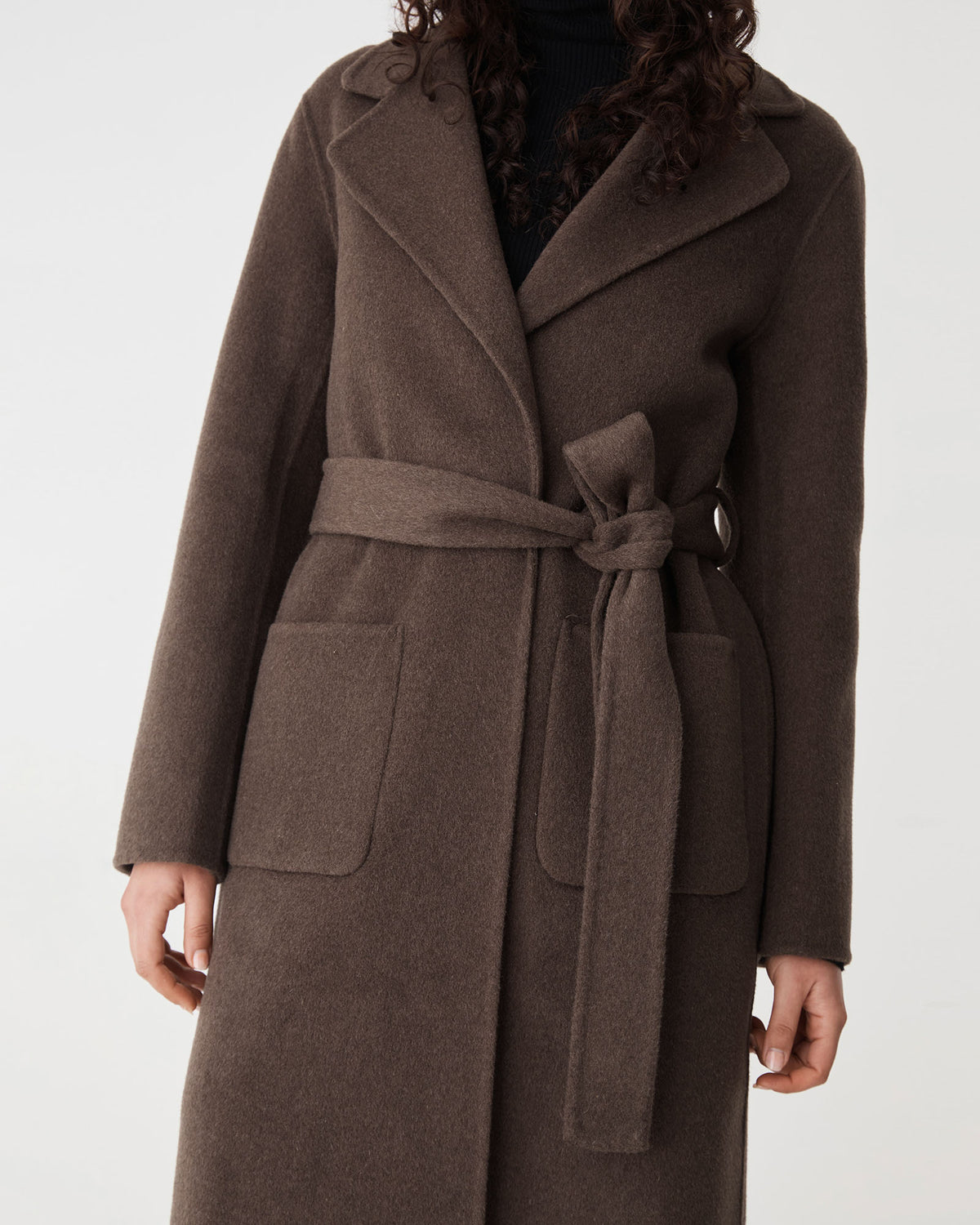 Alani Wool Blend Coat in chocolate — fabric detail