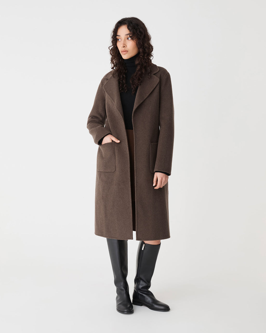 Alani Wool Blend Coat in chocolate — full-length view 2