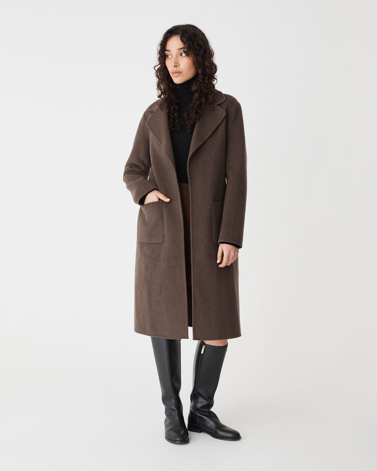 Alani Wool Blend Coat in chocolate — full-length view 2