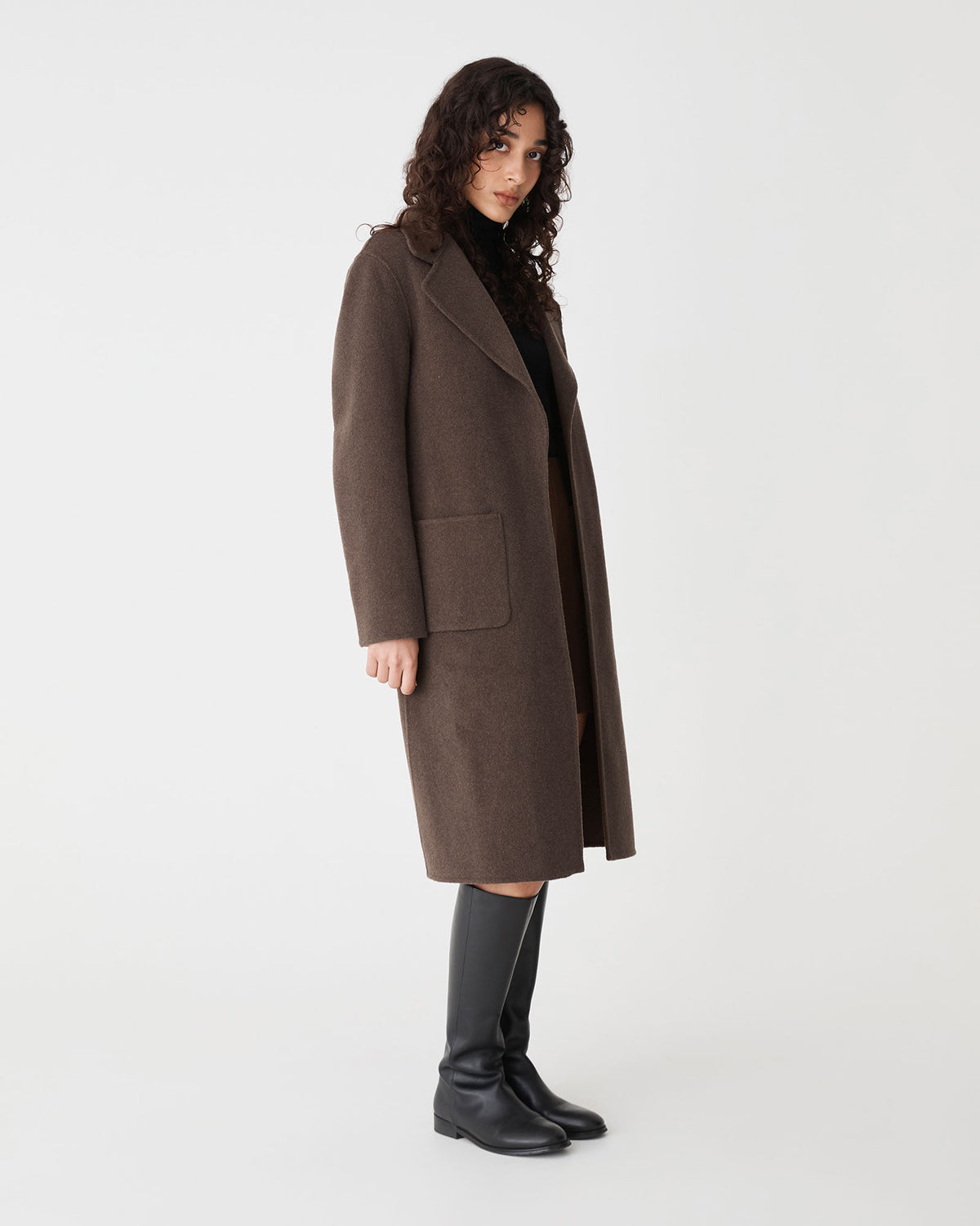 Alani Wool Blend Coat in chocolate — side view
