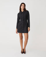 Thea Button Mini Dress in black — full-length view