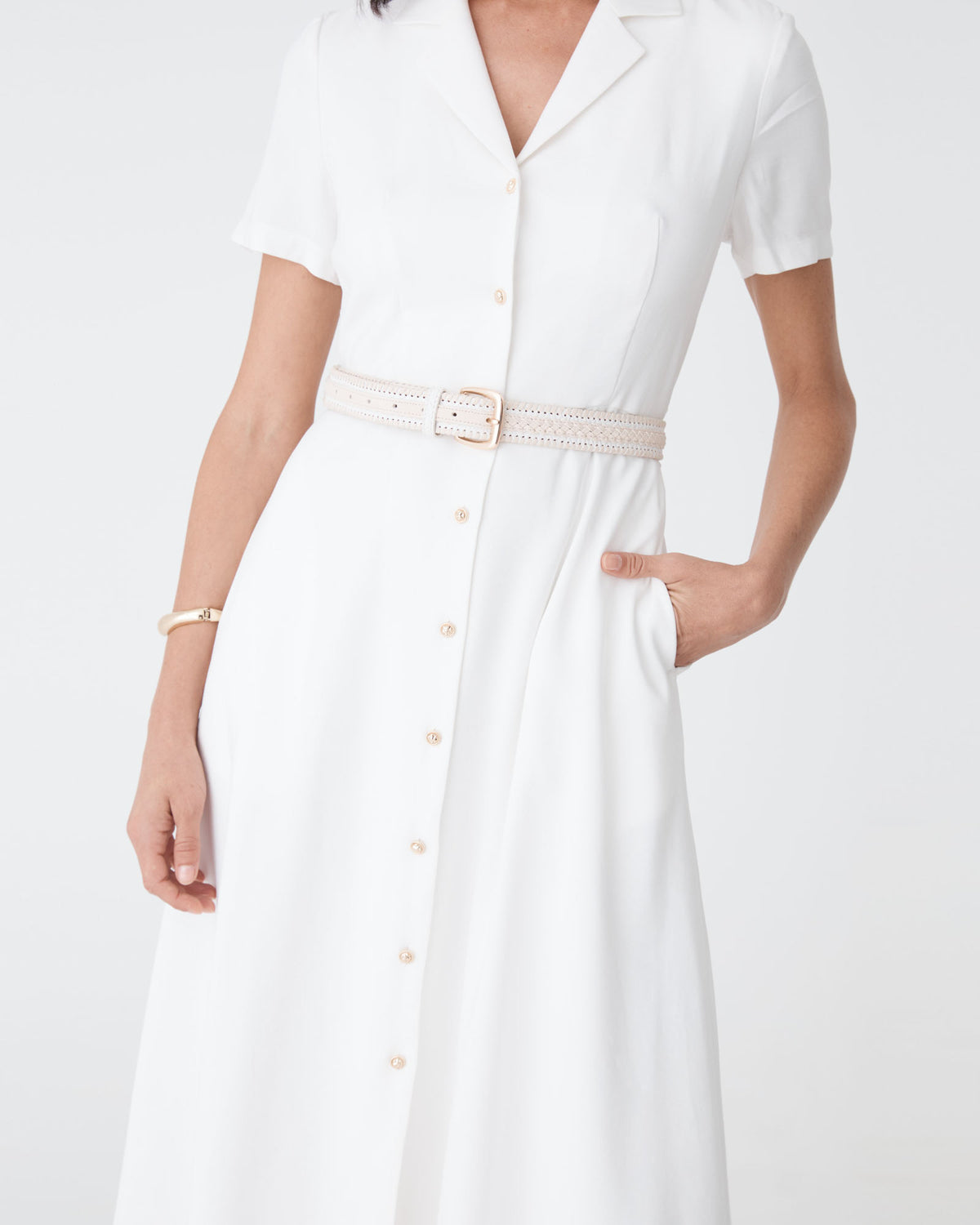 Goulbury Shirt Dress in ivory — fabric detail