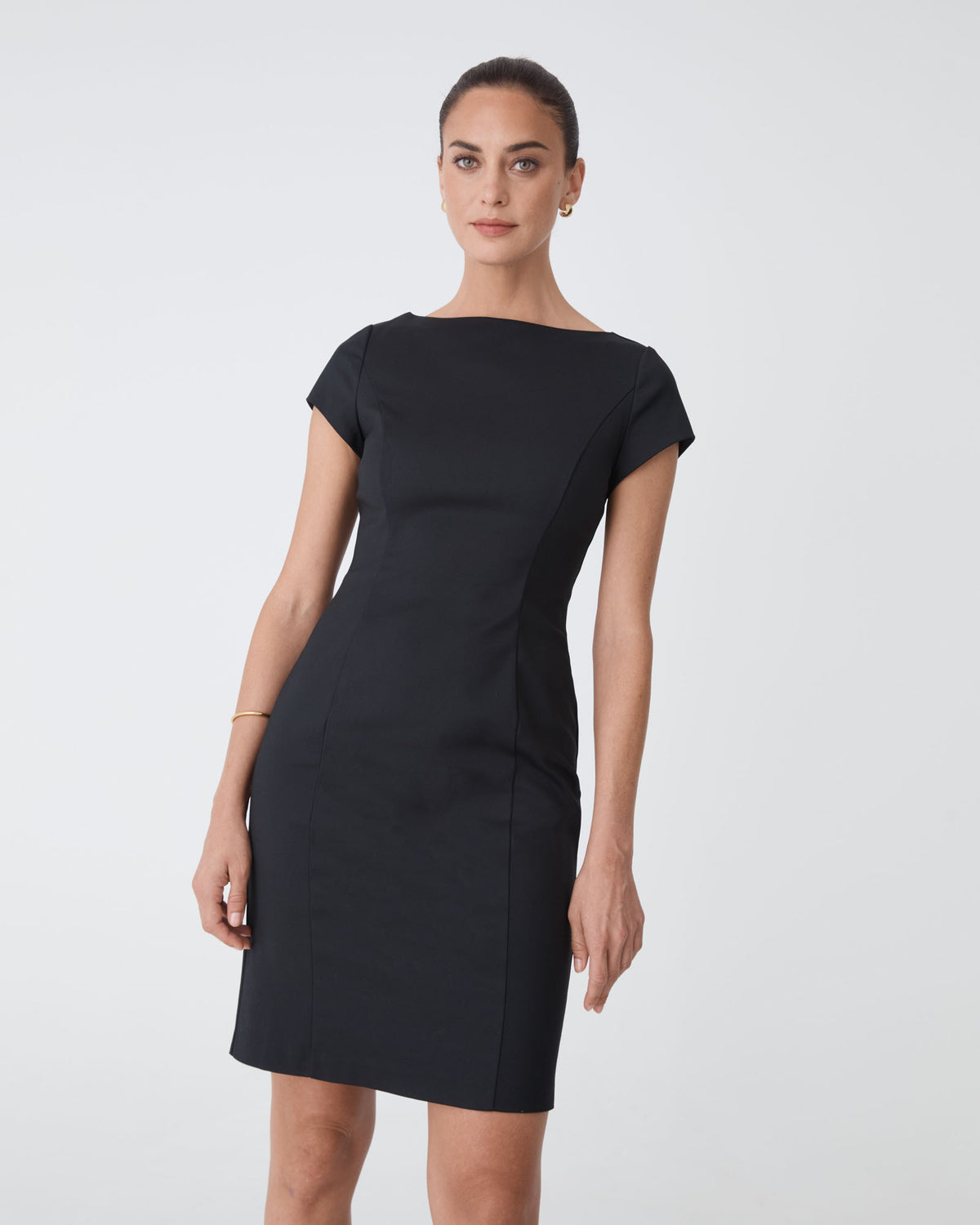 Safira Fitted Dress in black — close-up view