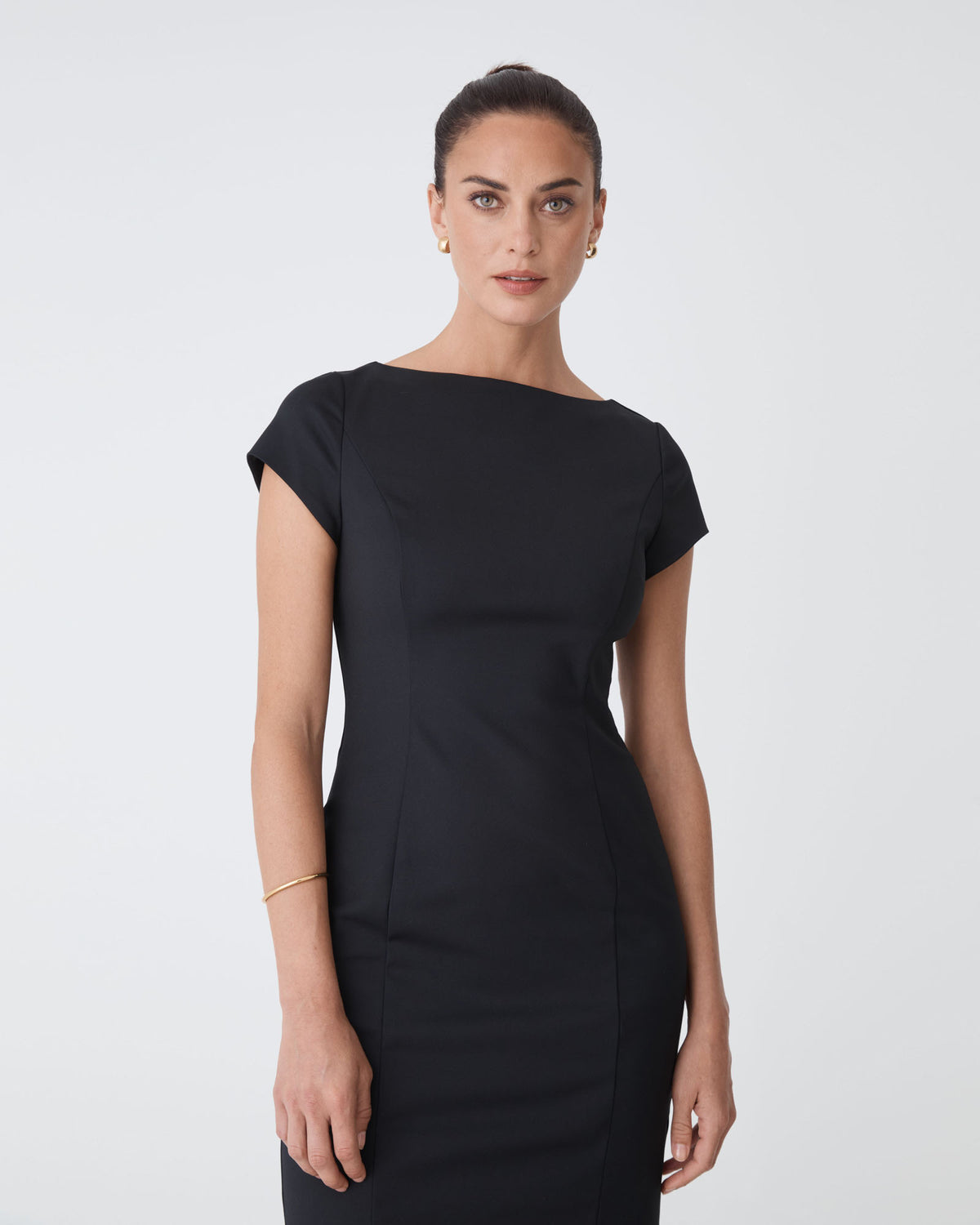 Safira Fitted Dress in black — close-up view 2