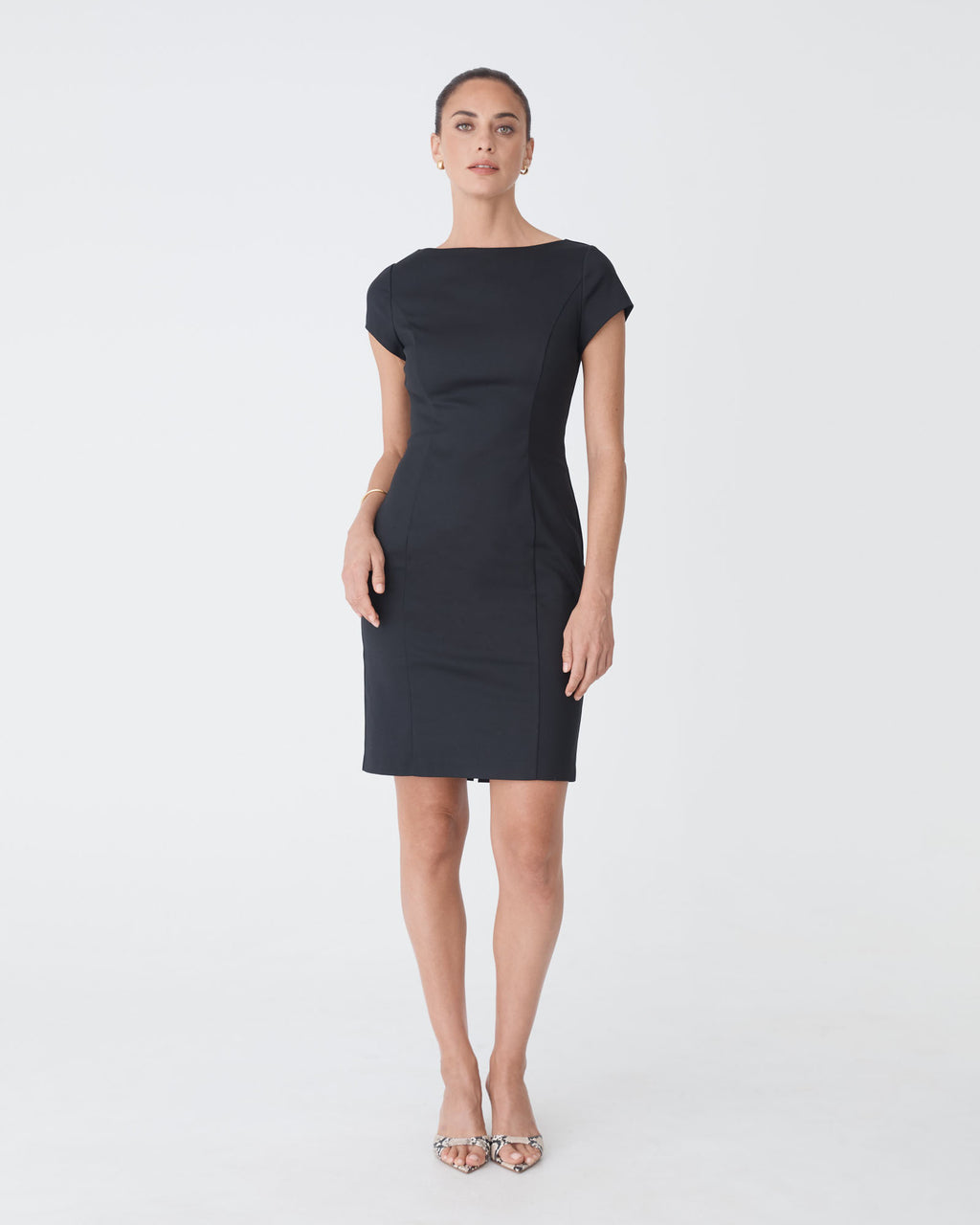 Safira Fitted Dress in black — full-length view