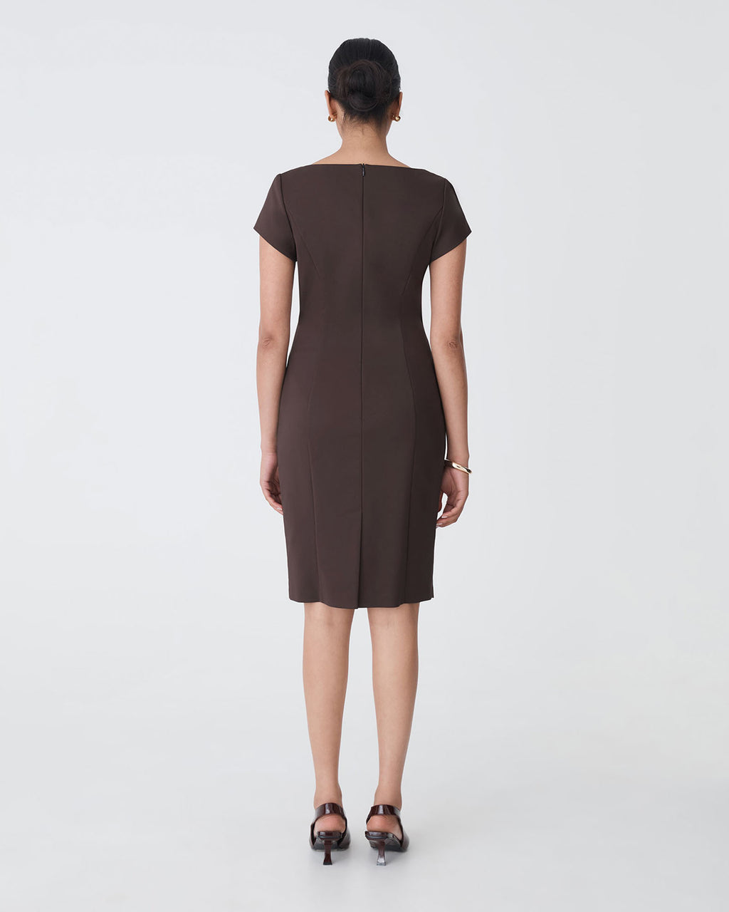 Safira Fitted Dress in chocolate — back view