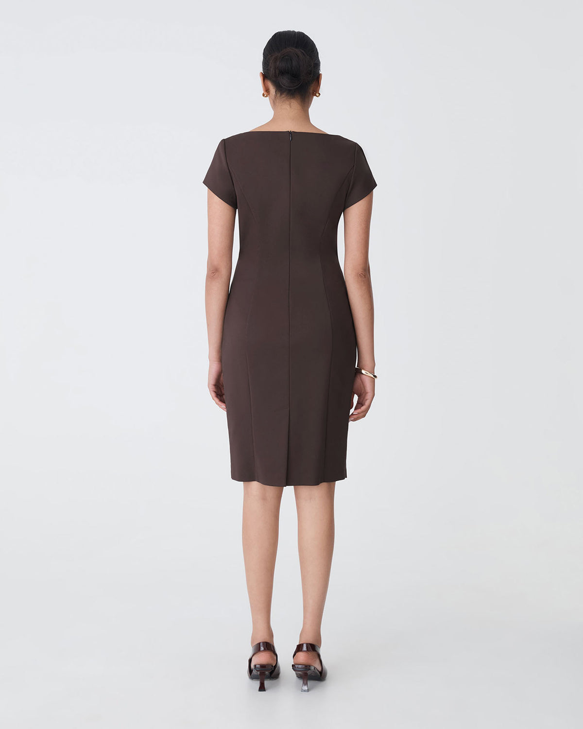 Safira Fitted Dress in chocolate — back view