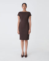 Safira Fitted Dress in chocolate — full-length view